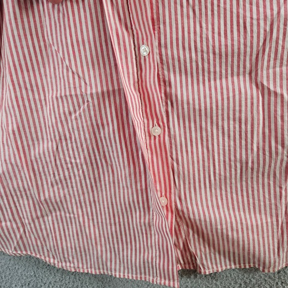 Talbots Womens XL Red White Striped Ruffle Neck Cotton Button Down Shirt Blouse - Picture 3 of 10